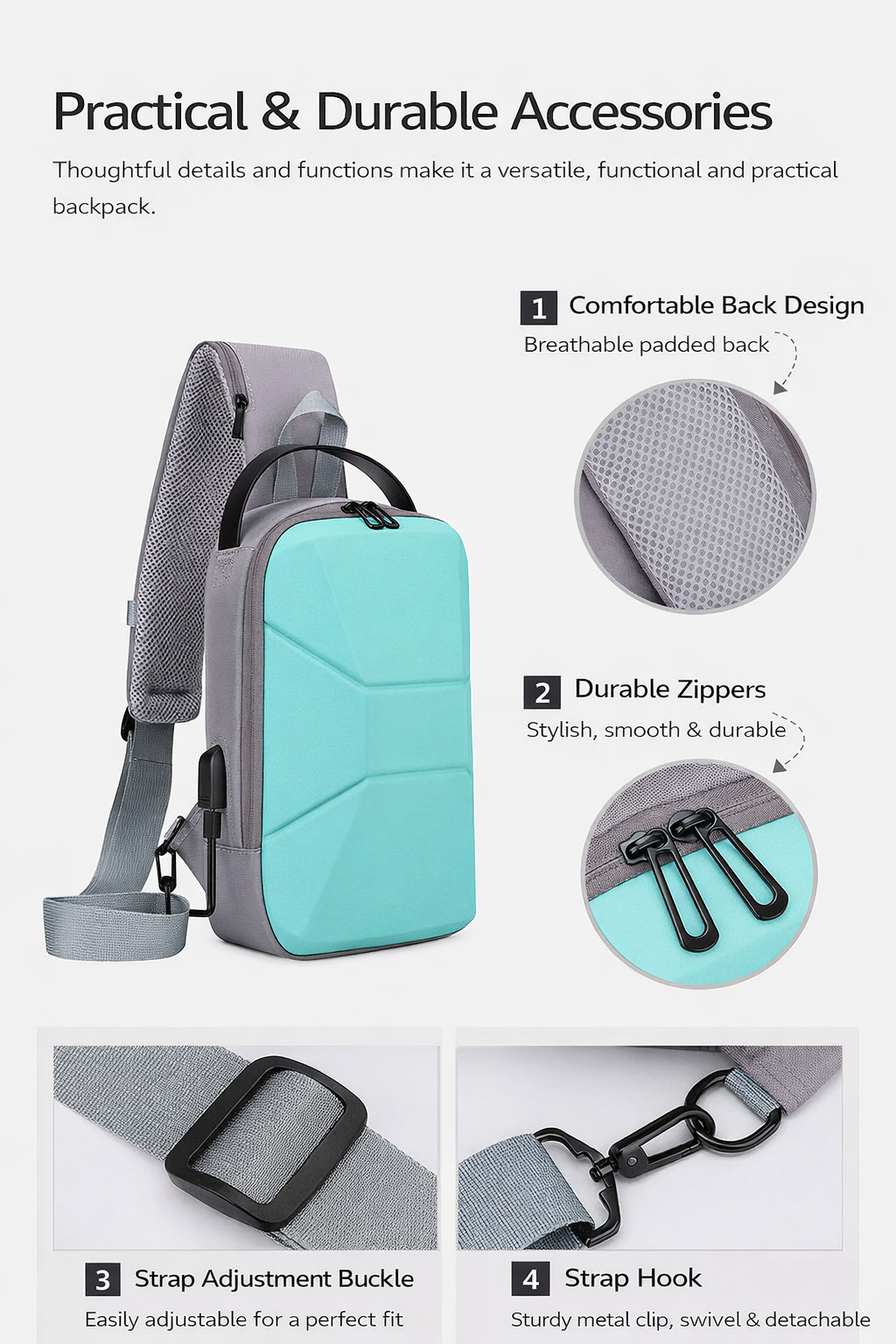 Alien Infinity ArmorX Sling Bag for Men & Women | Hard Shell Anti-Theft Crossbody Chest Bag | USB Charging Port | Water-Resistant Travel Sling Backpack