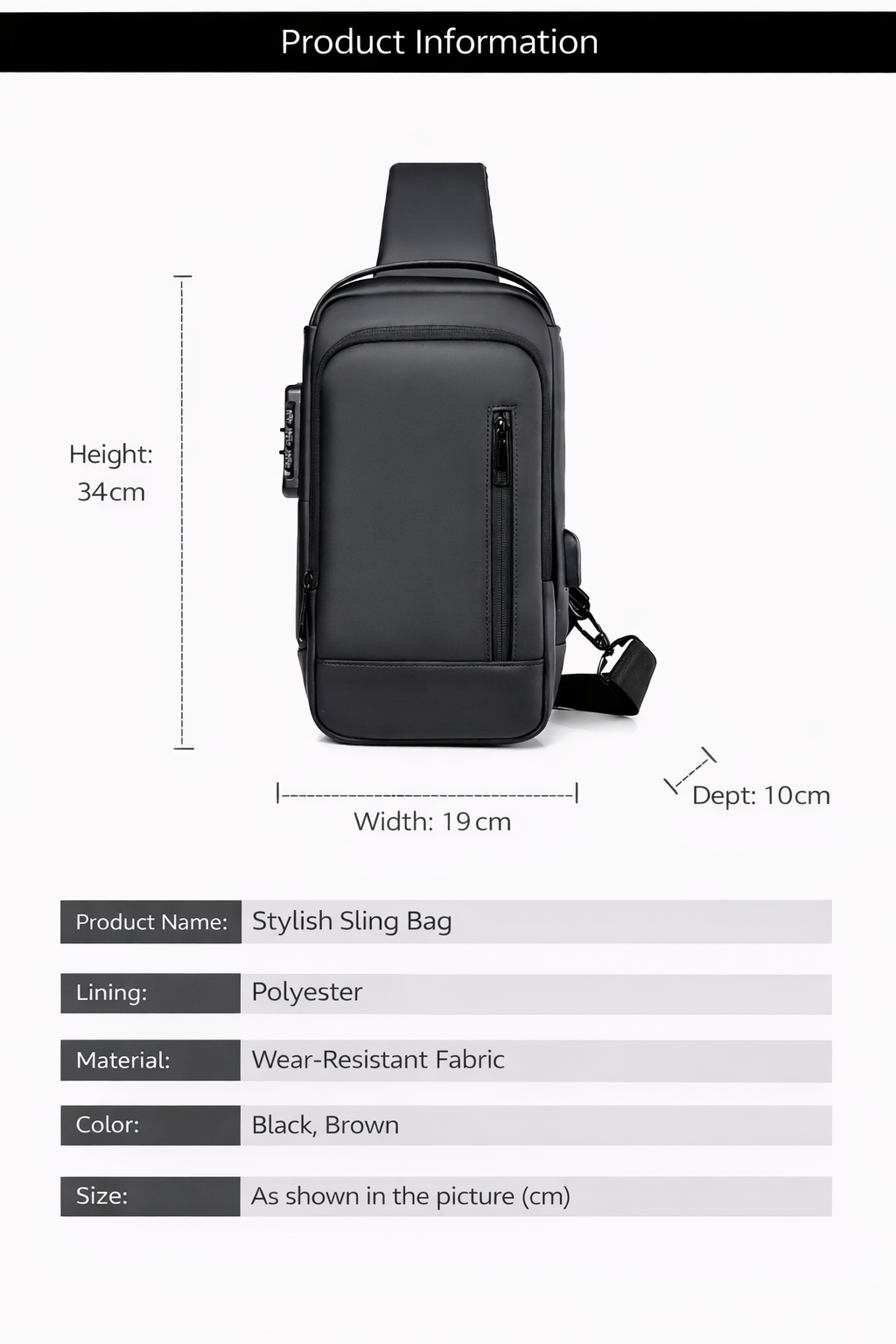 Alien Infinity TitanLock Sling Bag for Men & Women | Anti-Theft Password Lock Crossbody Chest Bag | Water-Resistant Travel Sling Backpack for Office & Daily Use