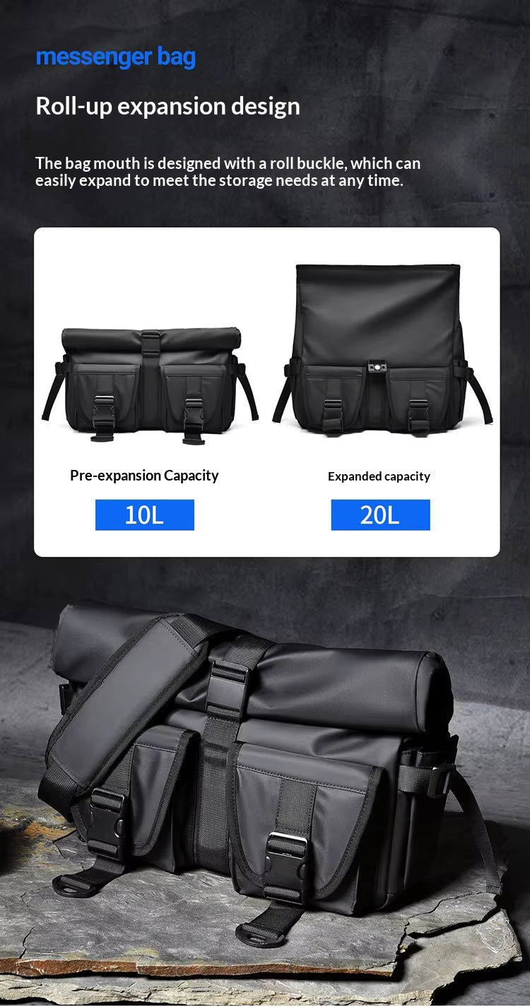 Alien Infinity UrbanRoll Pro Expandable Messenger Bag for Men & Women | Water-Resistant Roll-Top Laptop Shoulder Bag | 10L-20L Expandable Crossbody Travel Office Messenger Bag with Multiple Compartments