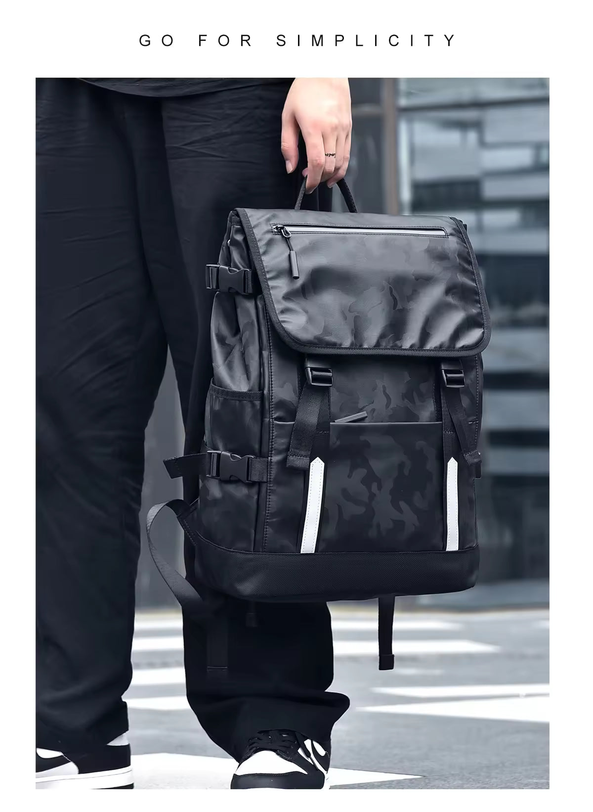 Alien Infinity Urban Expedition Roll-Top Laptop Backpack for Men & Women | Water-Resistant Travel Backpack with Laptop Compartment, Large Capacity, Anti-Theft Pocket, Reflective Strips & Luggage Strap